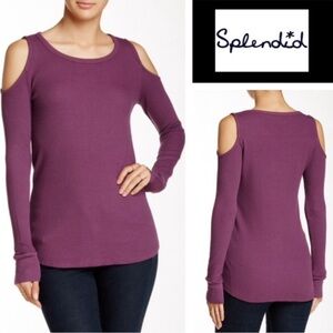 🥳 Splendid Cold Shoulder Maroon Red Waffle Knit Long Sleeve- Small